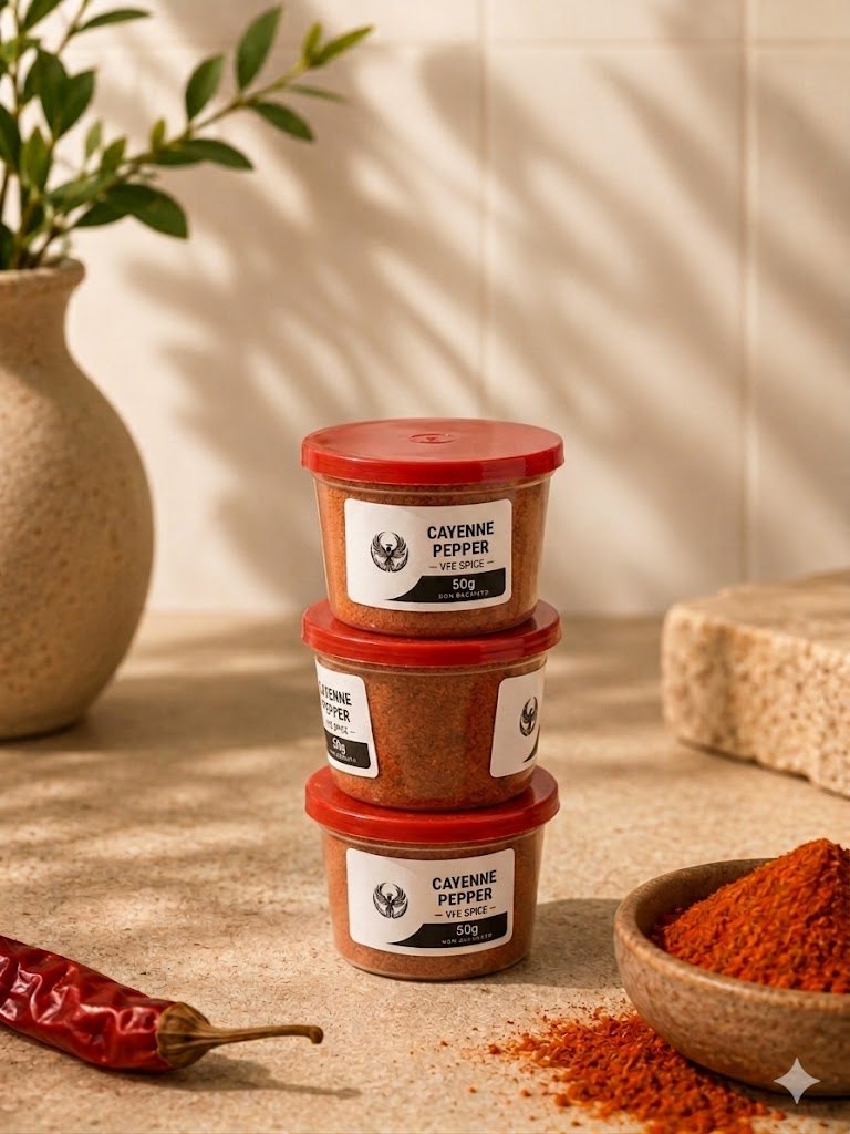 VFE Crimson Cayenne Pepper 50g plastic containers